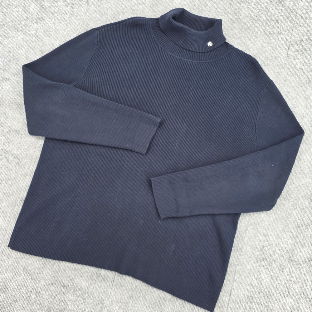 Lauren Ralph Lauren Navy Blue Ribbed Knit Turtleneck Sweater Logo Womens 3X